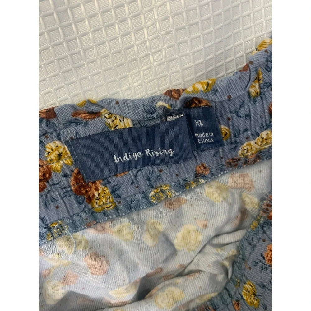 (B-68)Indigo Rein XL Floral Mini Skirt‎ Blue Tiered Boho Elastic Waist